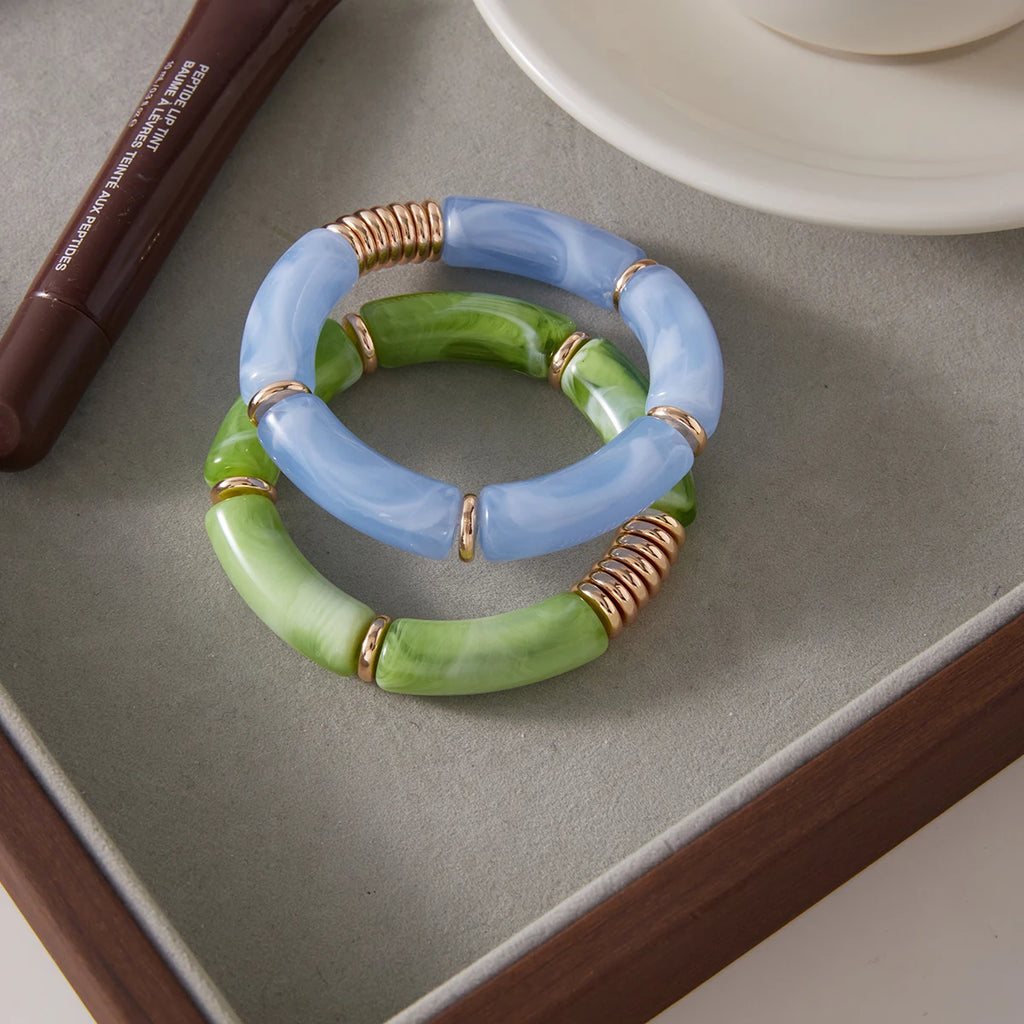 KIKA Gradient Resin Bangle Set PVD Plated Stainless Steel 316L Hypoallergenic Waterproof Bracelets