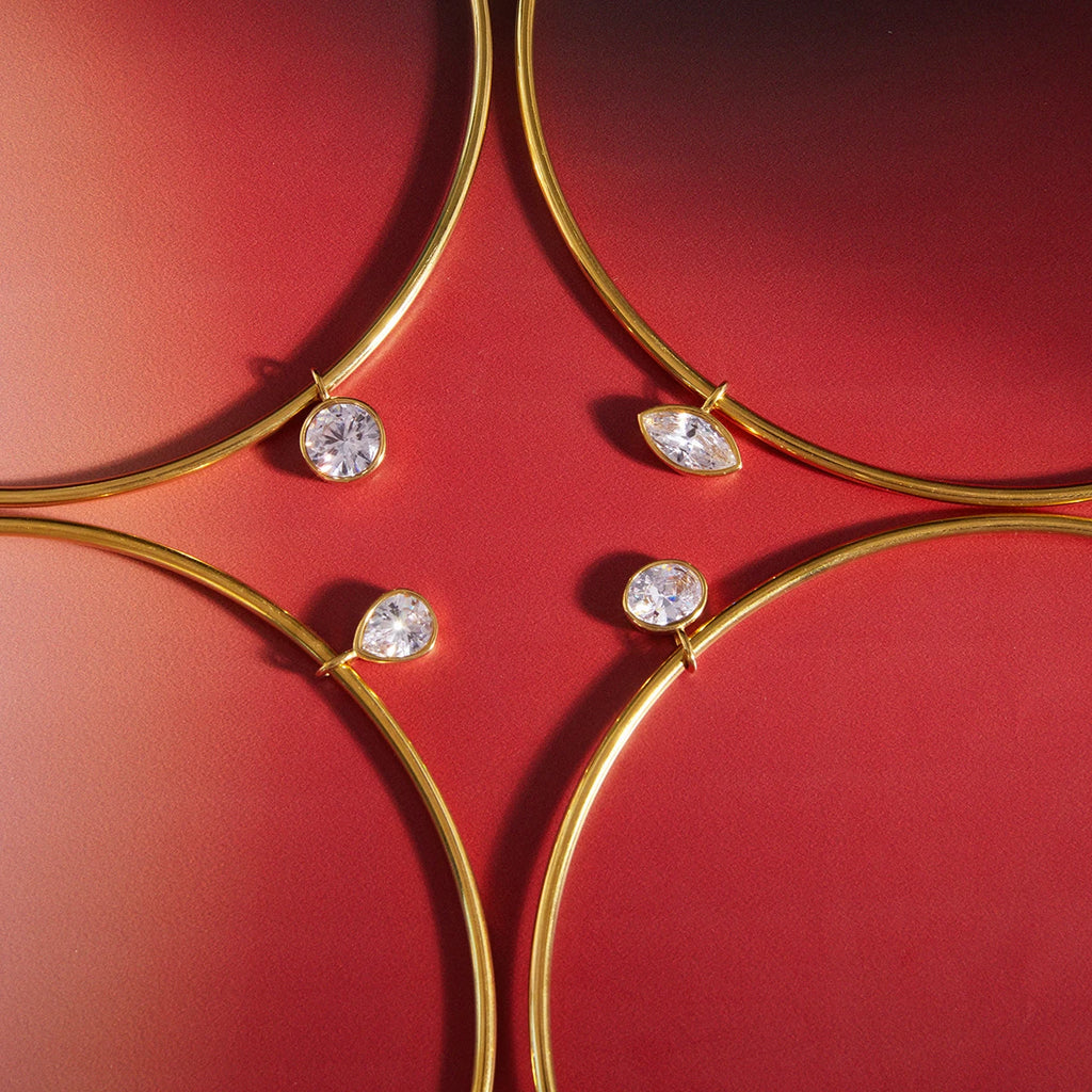 Classic Gold Color Geometric White Zircon Choker Necklace