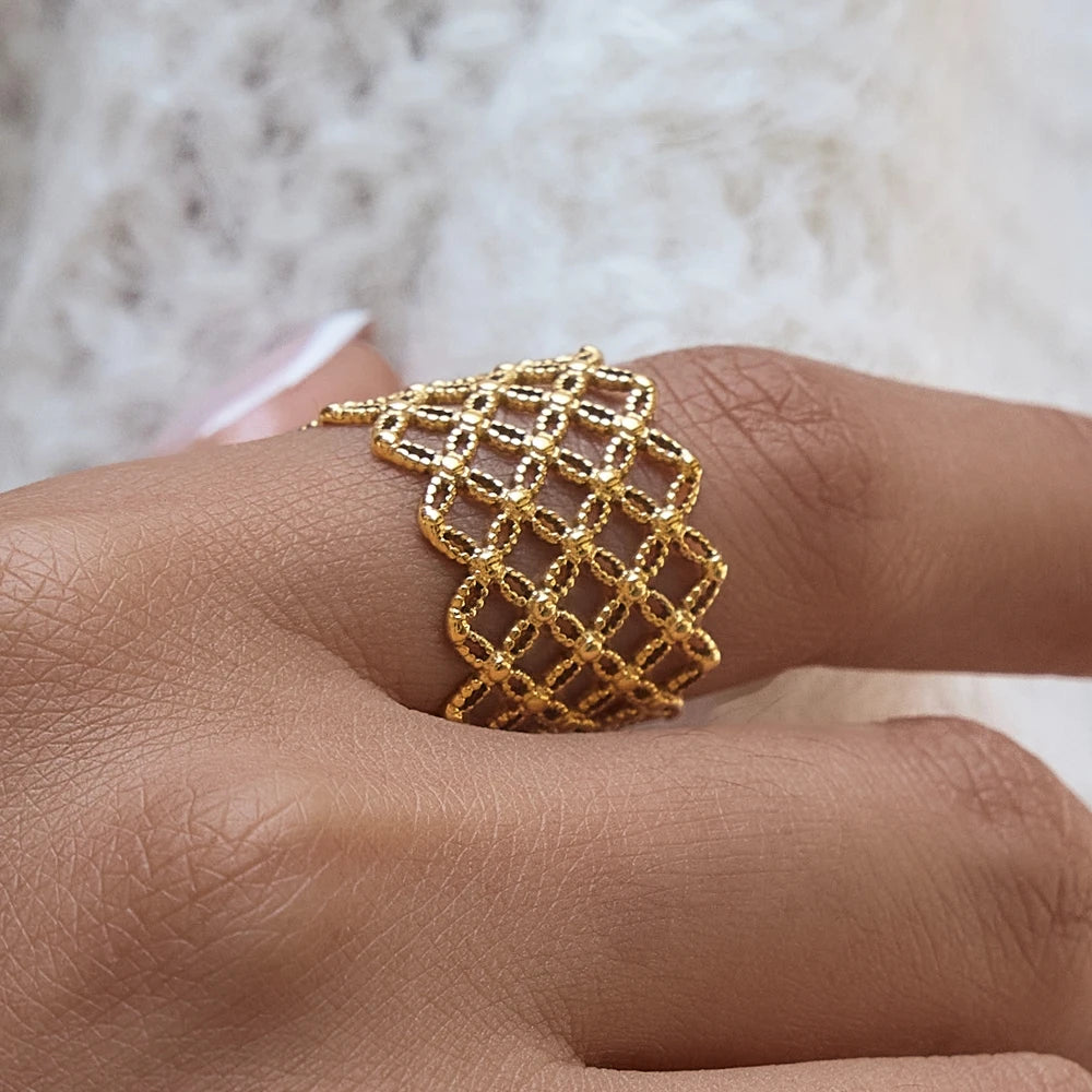 KIKA Classic Hollow Open Mesh Rings PVD Plated Stainless Steel 316L