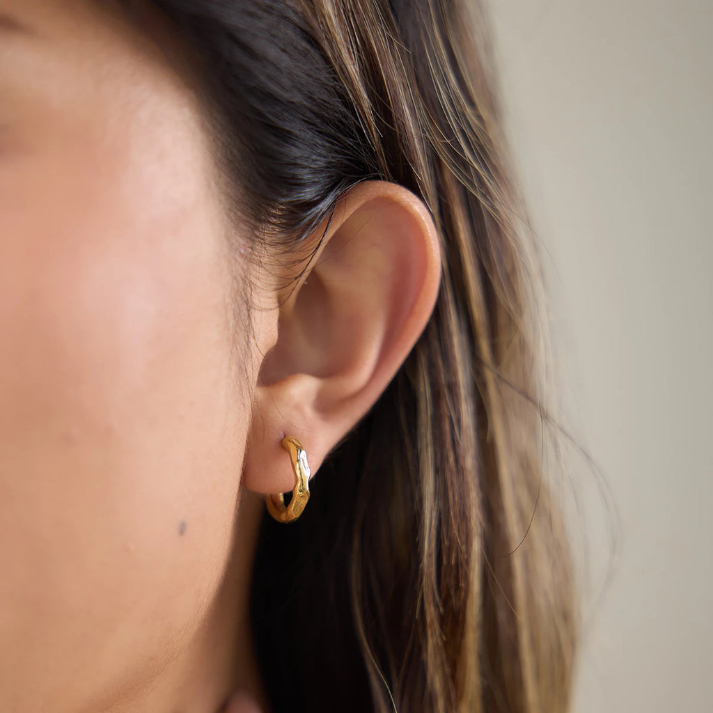 KIKA Delicate Gold Color C-Shaped Hammer Patterned Earrings  PVD Plated Stainless Steel 316L