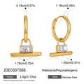 KIKA  Classic Square Zircon T-Bar Pendant Earrings For Women 18K Gold PVD Plated Stainless Steel Earrings Fashion Jewelry