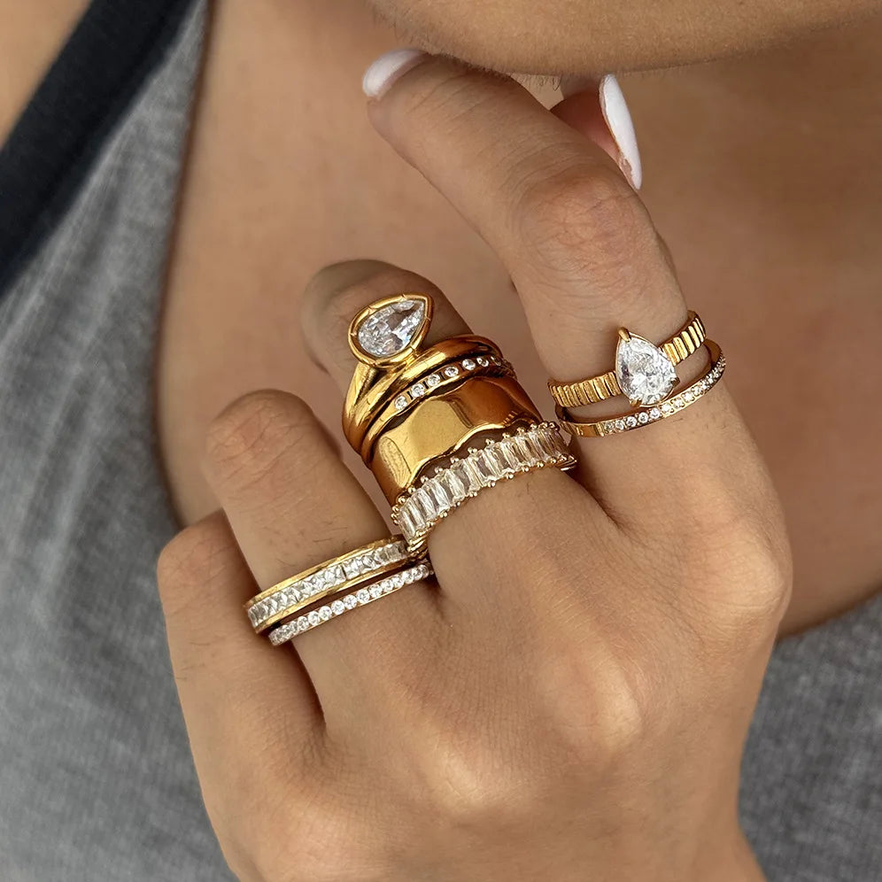 KIKA Delicate Geometric Zircon Rings Gold PVD Plated Stainless Steel 316L