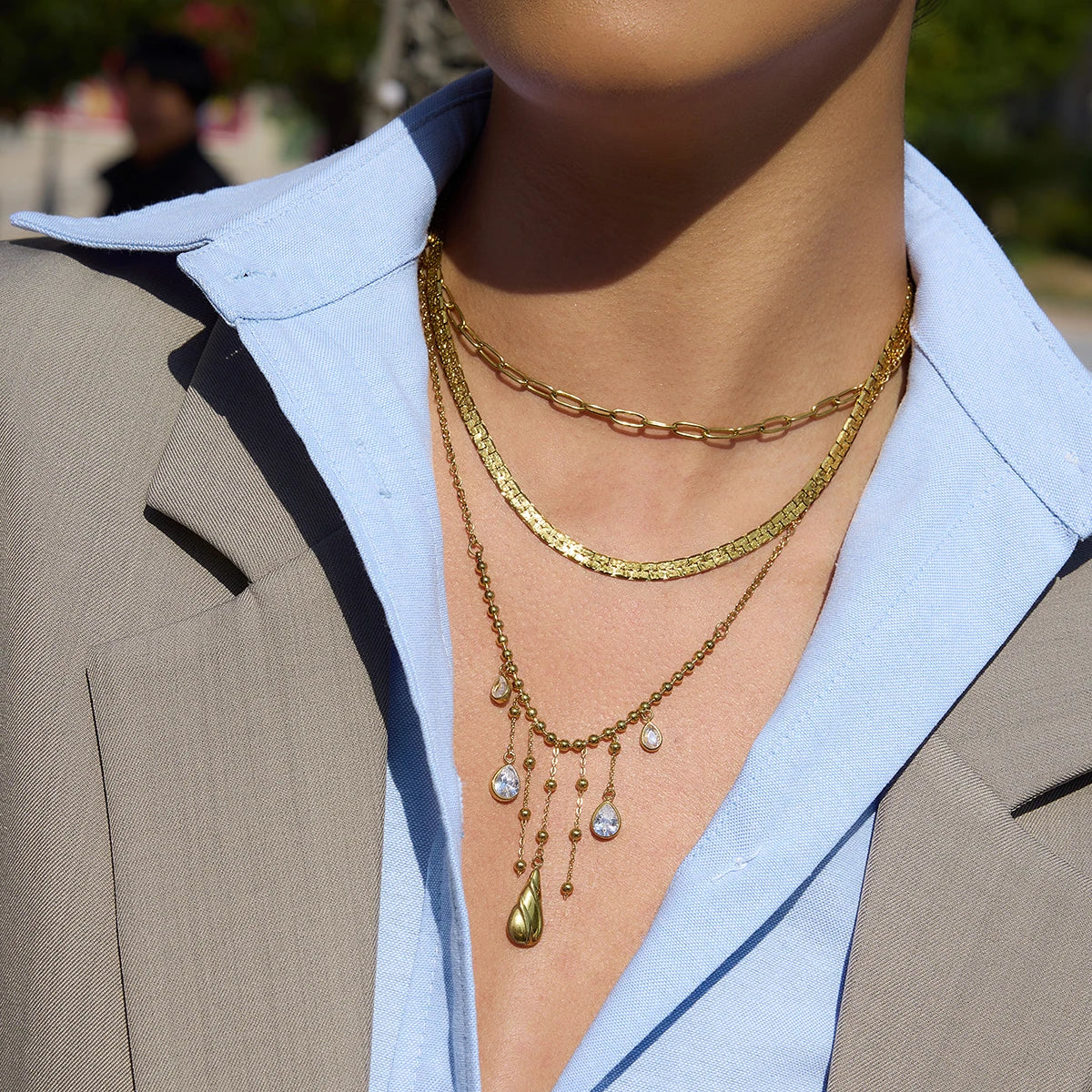 Kika Vintage Drop-Shaped Zircon Tassel Pendant O-Chain Necklace