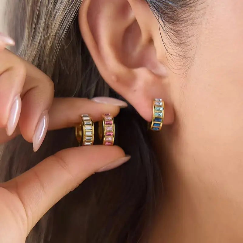 KIKA  Delicate Crystal Clip Earrings 18K Gold PVD Plated Stainless Steel 316L
