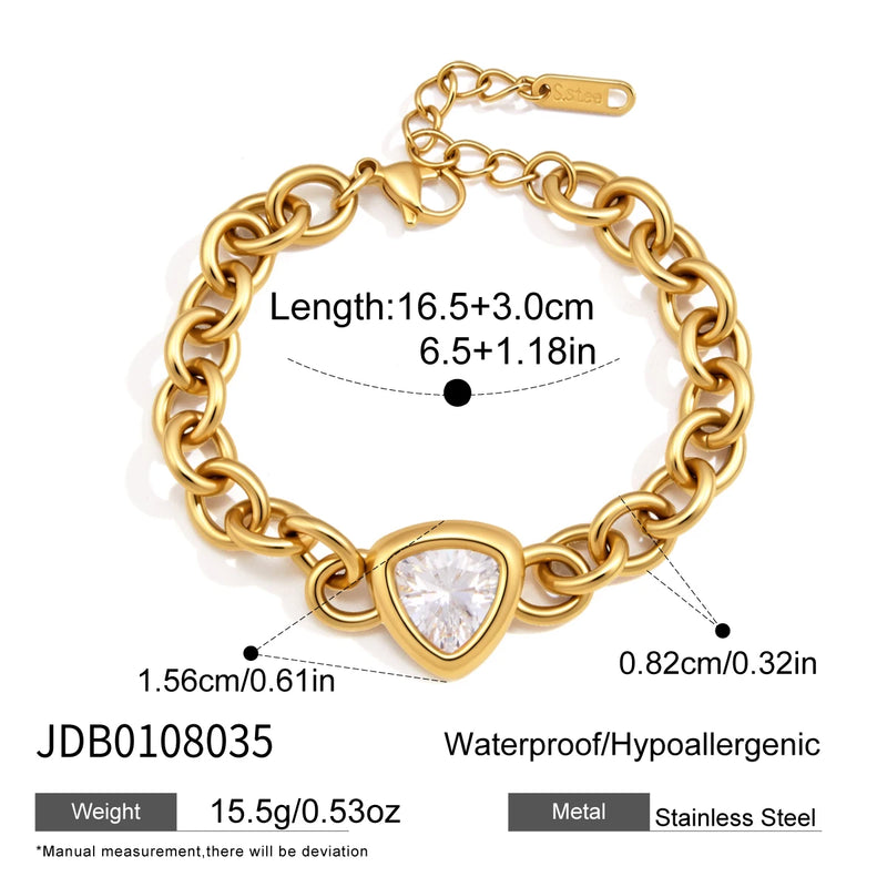 KIKA Classic Triangle Zircon Chunky Chain Bracelet For Women Minimalist 18K Gold Plated Stainless Steel Bracelet Jewelry Gift