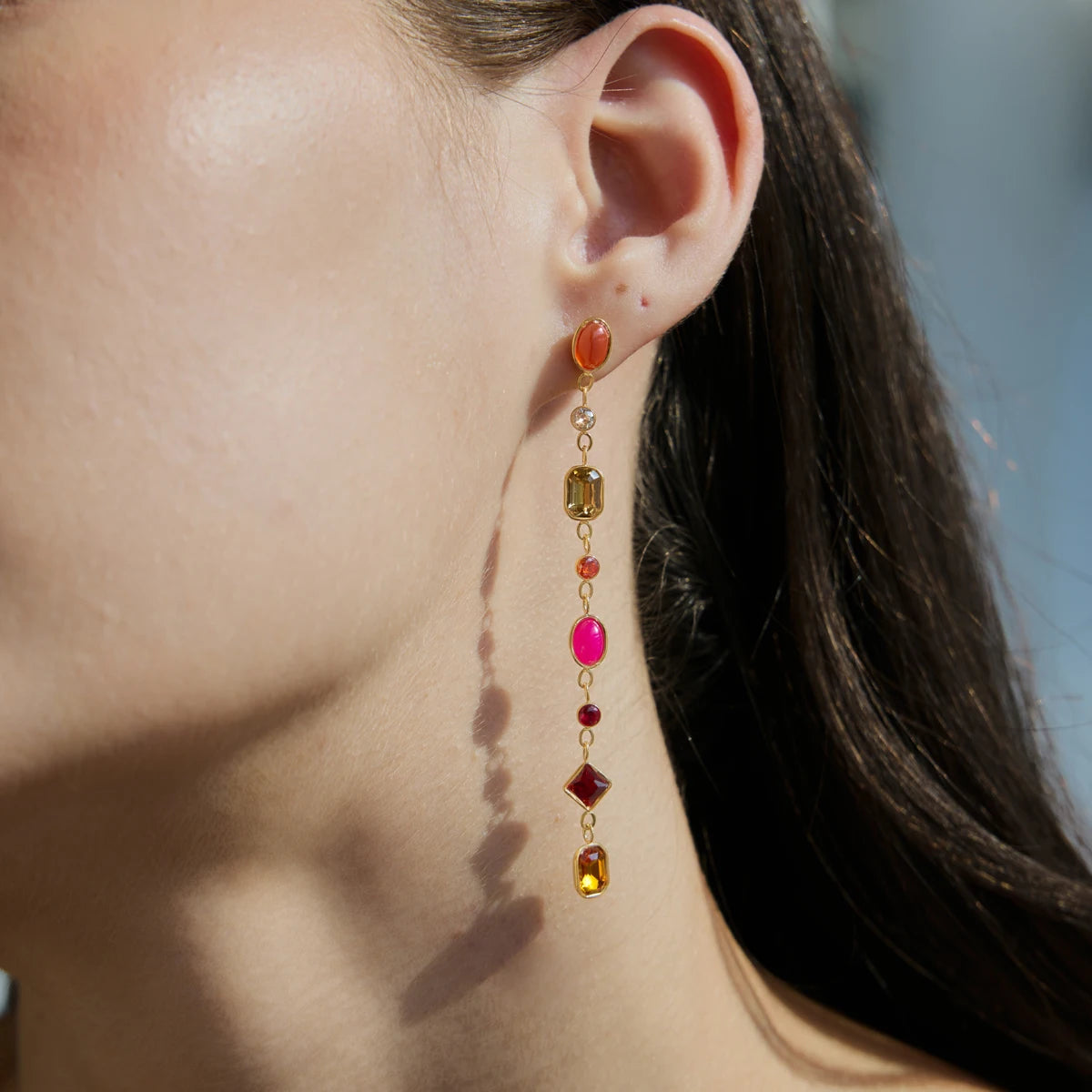 KIKA Elegant Crystal Natural Stone Tassel Earrings For Women Waterproof 18K Gold PVD Plated Stainless Steel Earrings Jewelry