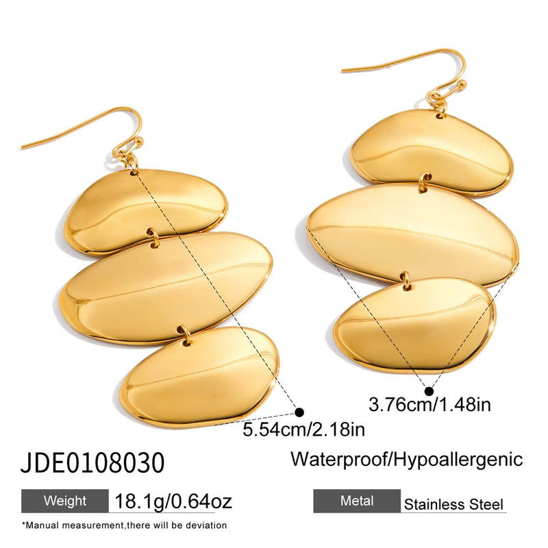 Kika Minimalist Irregular 3-layer Circular Pendant Earrings 18K Gold Color Plated Stainless