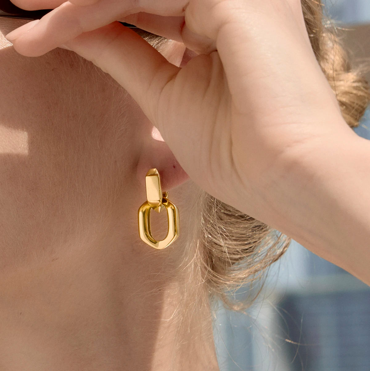 Kika  Delicate Blocked Smooth Geometric Double Ring Pendant Earrings