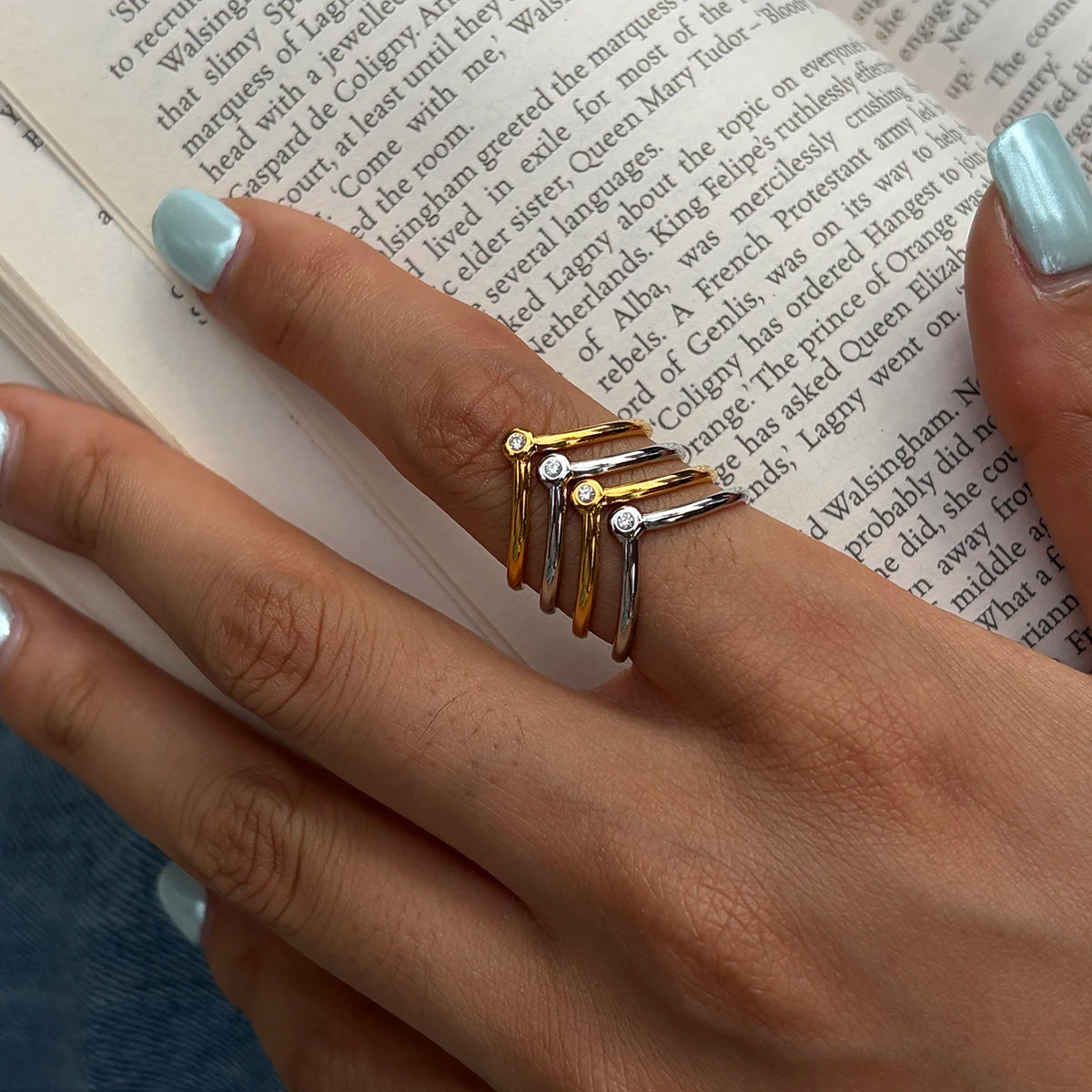 KIKA Multilayer Wave Shape Hollow Open PVD Plated Stainless Steel 316L