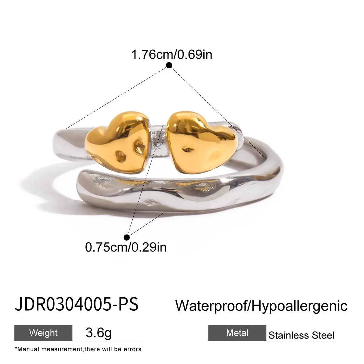 Minimalist Stainless Steel Two tone Line Heart Shaped Ring