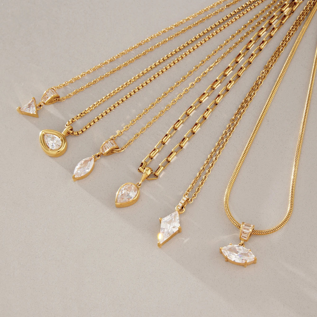 Kika Elegant Zircon Pendant Necklace Minimalist 18K Gold PVD Plated Stainless Steel 316L