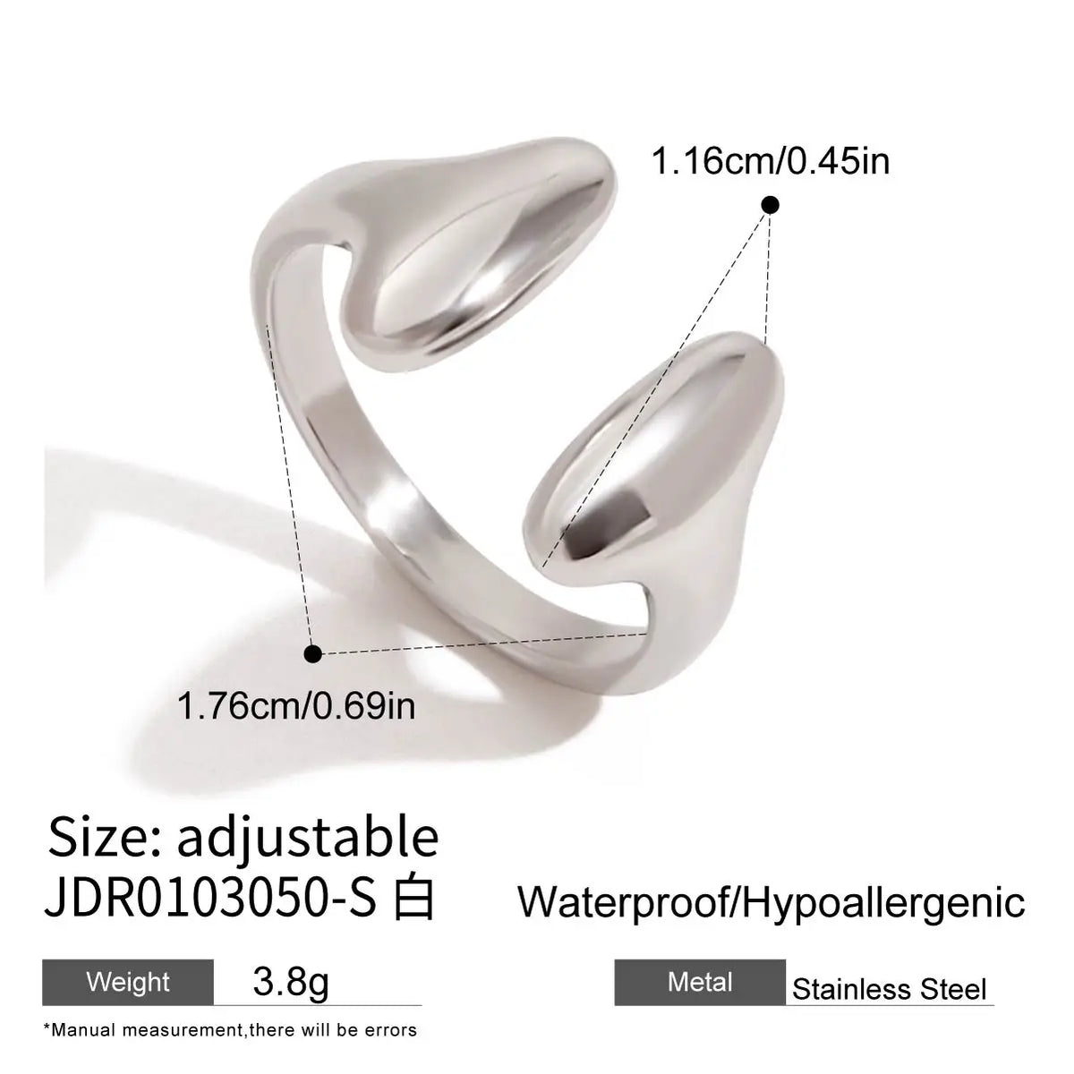 Kika Minimalist Stainless Steel Smooth Asymmetric Ring Oval