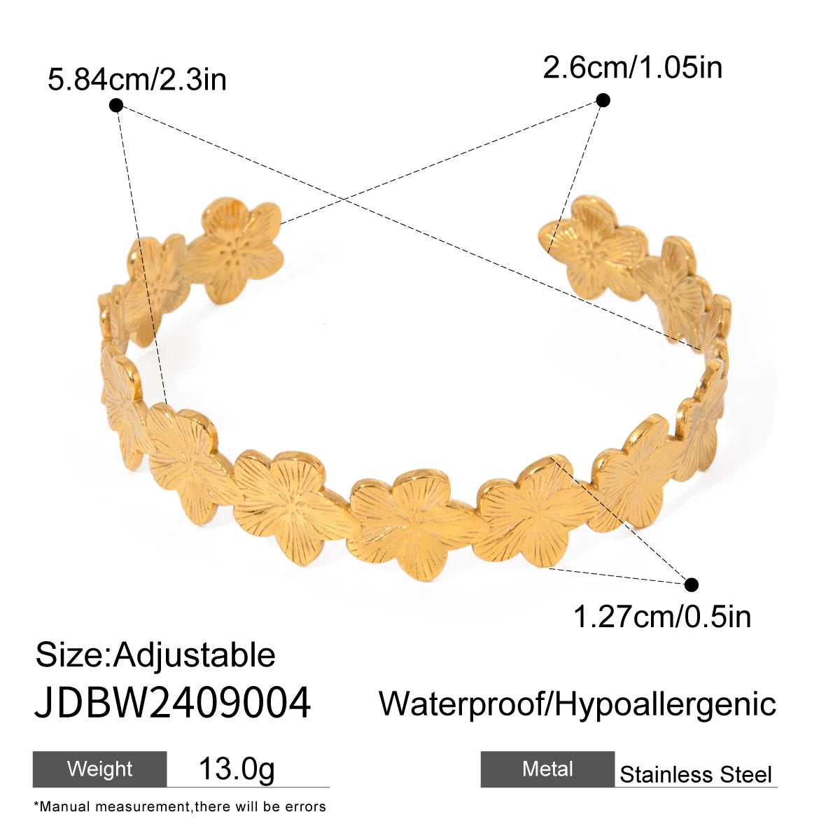 Kika Classic Vintage 18k Gold Color Plated Lace Hollow Wave Open Bracelets Waterproof Stainless Steel