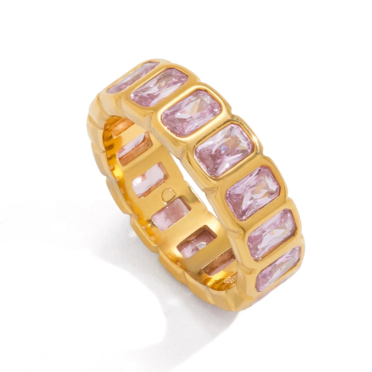 Kika Sparkling Pink Green Zircon Stacked Ring