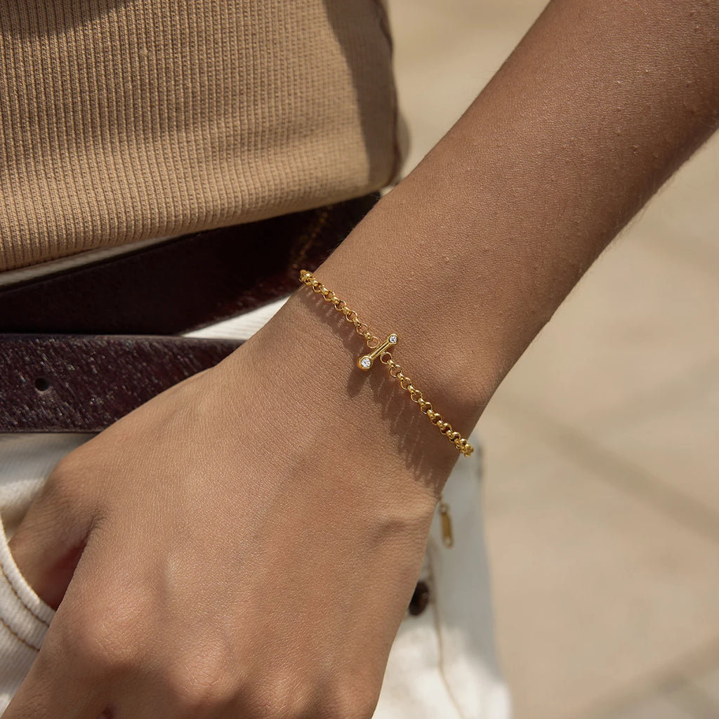 Kika Delicate White Geometric Zircon Stick Paperclip Chain Bracelet