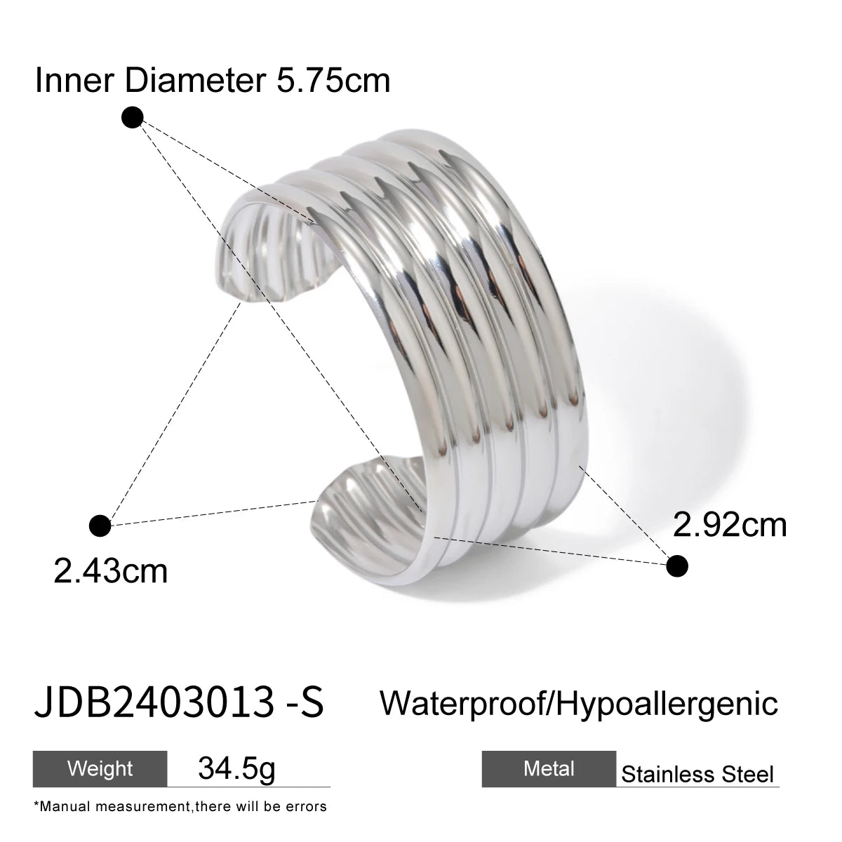 KIKA Stylish Unique Design Stainless Steel Metal Textured Cuff Bracelet Bangle Texture Rust Proof 18K PVD Plated Jewelry