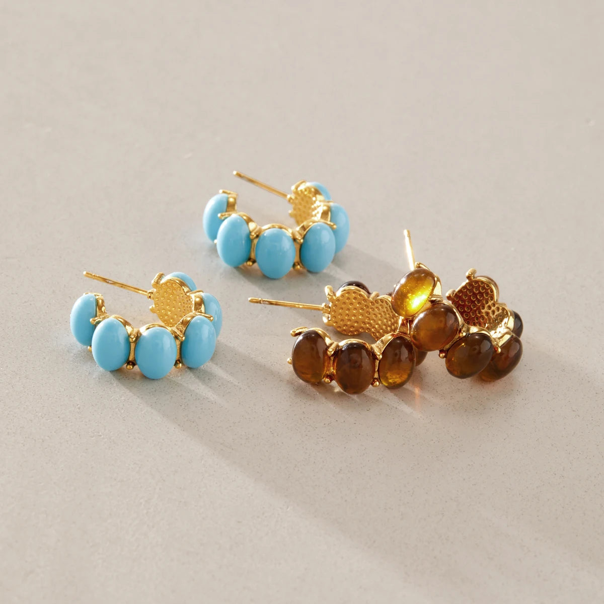 KIKA Vintage Turquoise Resin C Shape Stud Earrings For Women 18K Gold PVD Plated Stainless Steel 316L
