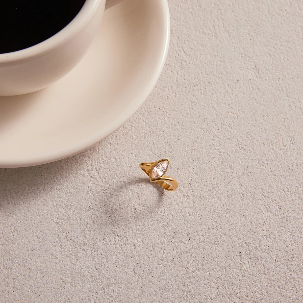 KIKA Classic style  white zircon inlaid stone ring Stainless Steel 316L Gold Color layering Rings