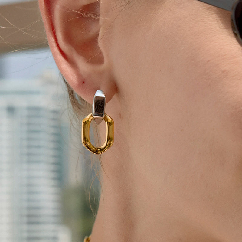 Kika  Delicate Blocked Smooth Geometric Double Ring Pendant Earrings