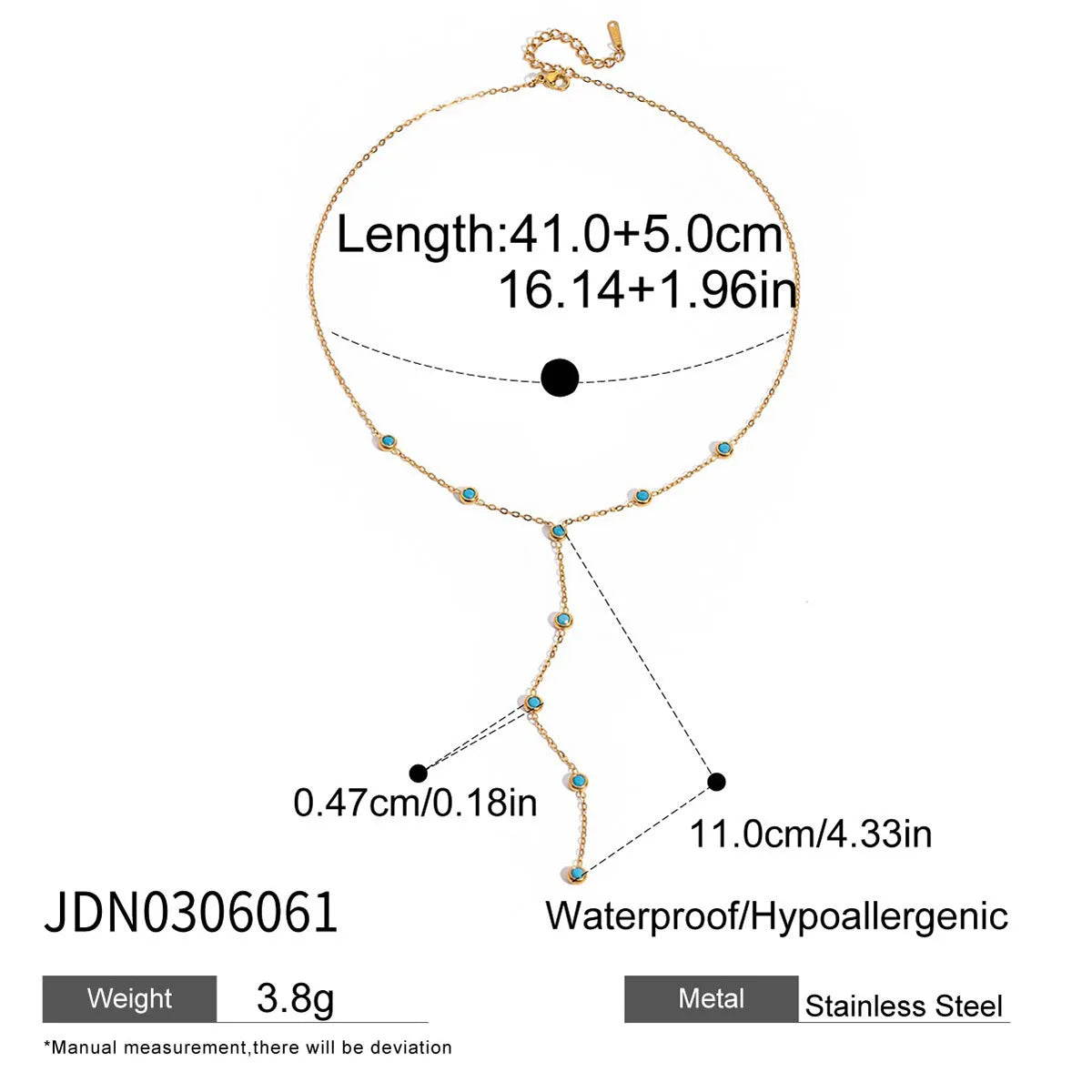 KIKA Delicate Zircon Pendant Y Shape Chain Necklace 18K Gold Plated Stainless Steel Necklace 316L