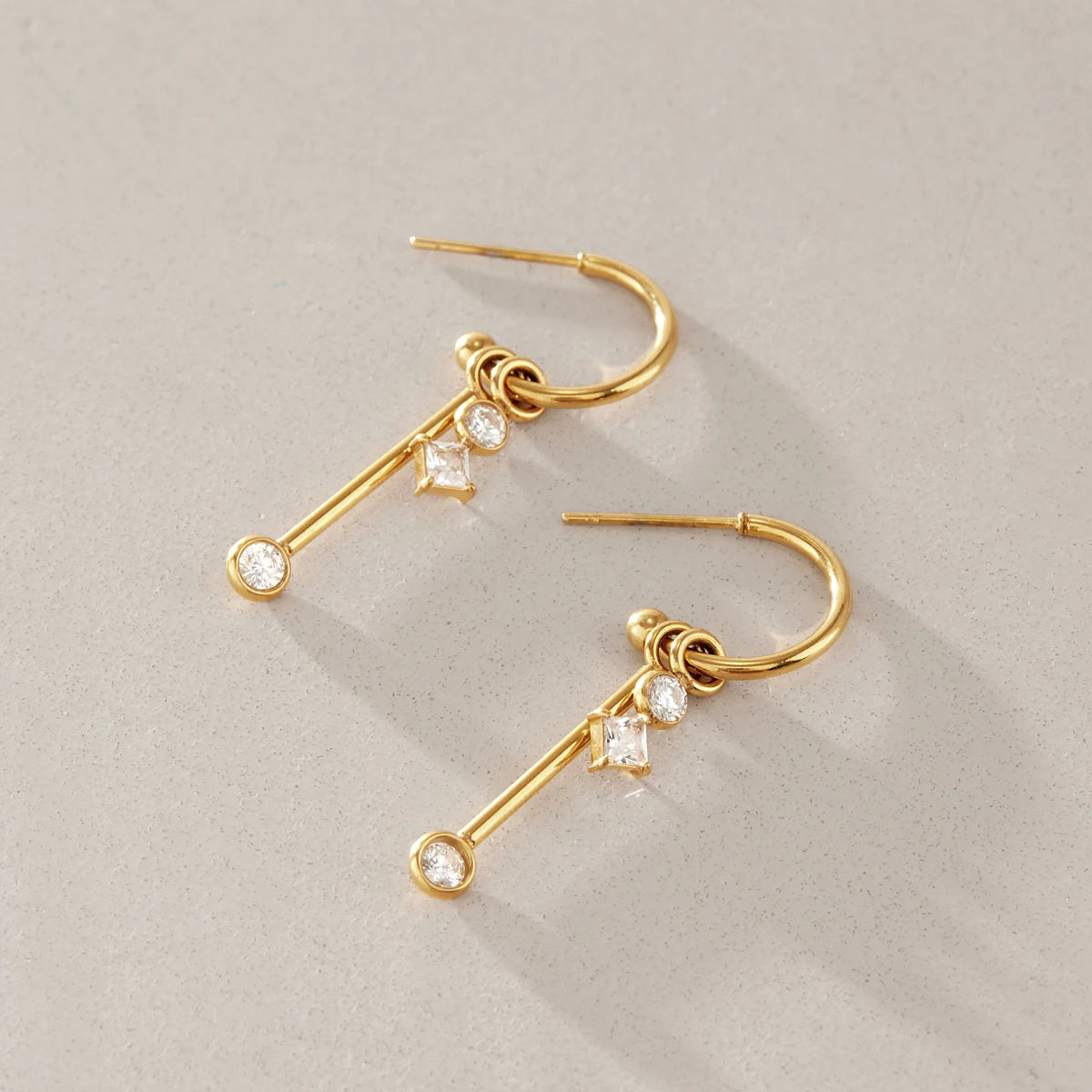 KIKA Detachable Zircon Imitation Pearl Drop Earrings PVD 18K Gold Plated Stainless Steel 316L