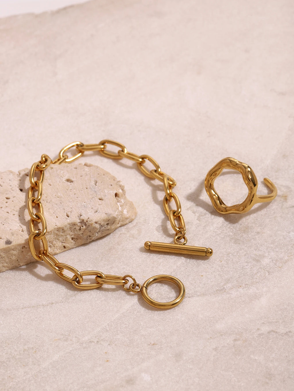 Texture Large Earrings Zircon Bracelet Stacked Chain Adjustable