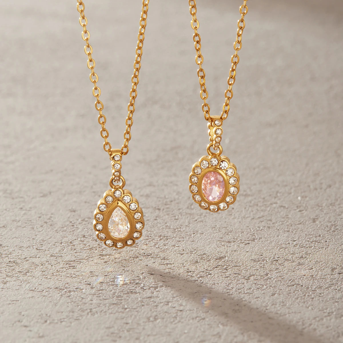 KIKA White Pink Zircon Pendant Necklace PVD Plated Stainless Steel 316L