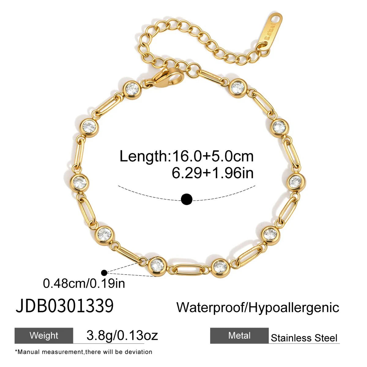 Kika Delicate White Round Water Droplets Zircons Paperclip Chain Bracelets