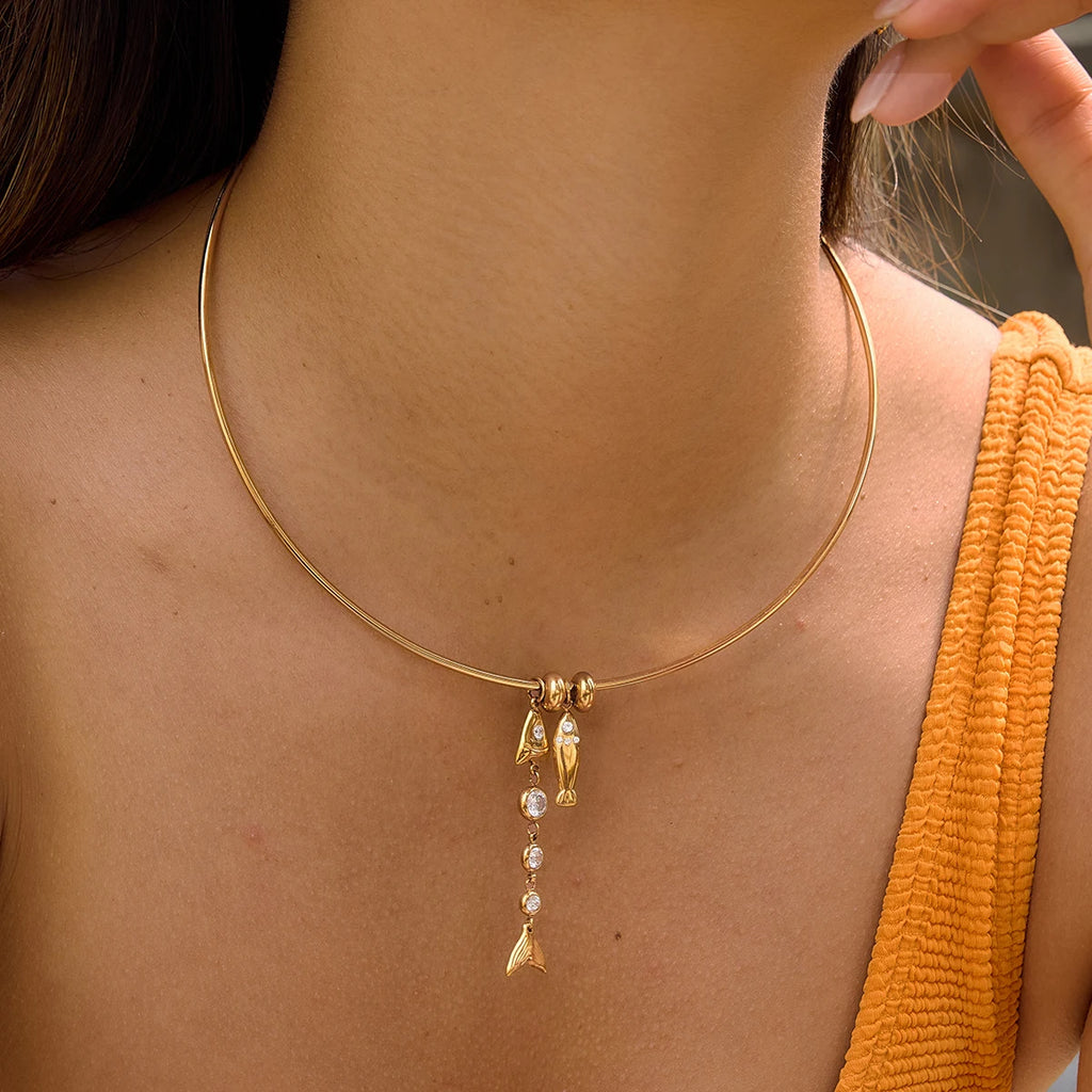 Kika  White Zircon Fish Bone Pendant