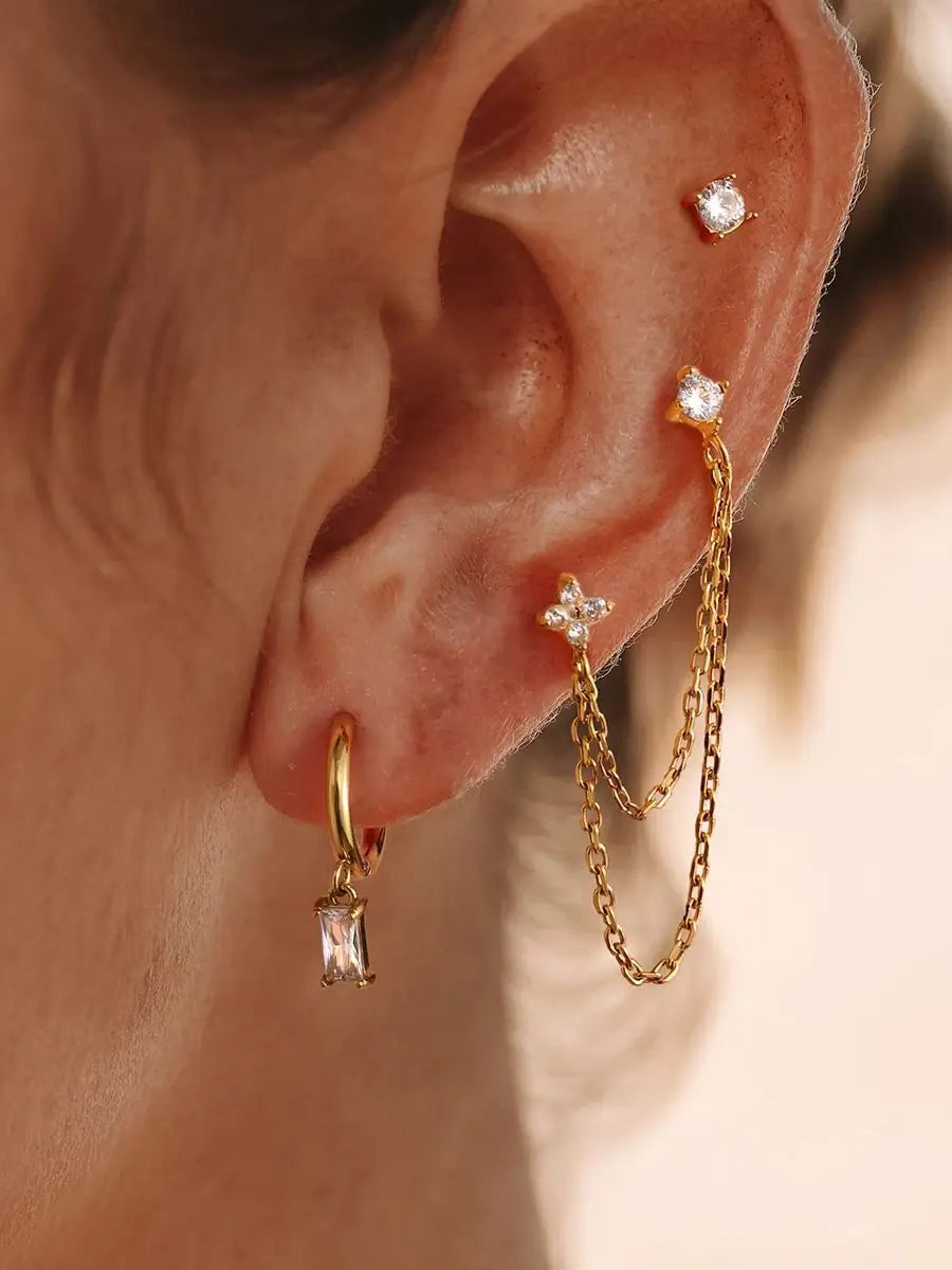 White Zircon Clover Square Pendant Earrings