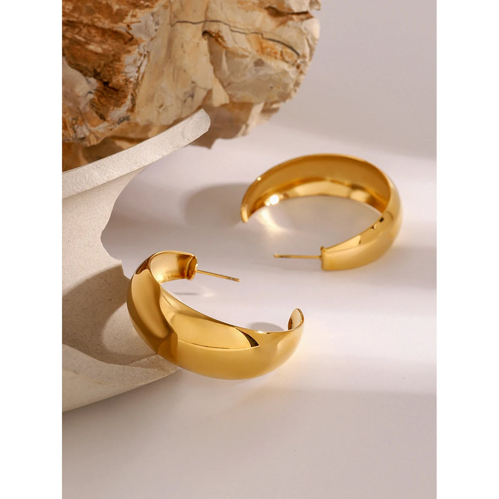 Waterproof 316l Stainless SteelSimple C-Shaped Polished Earrings