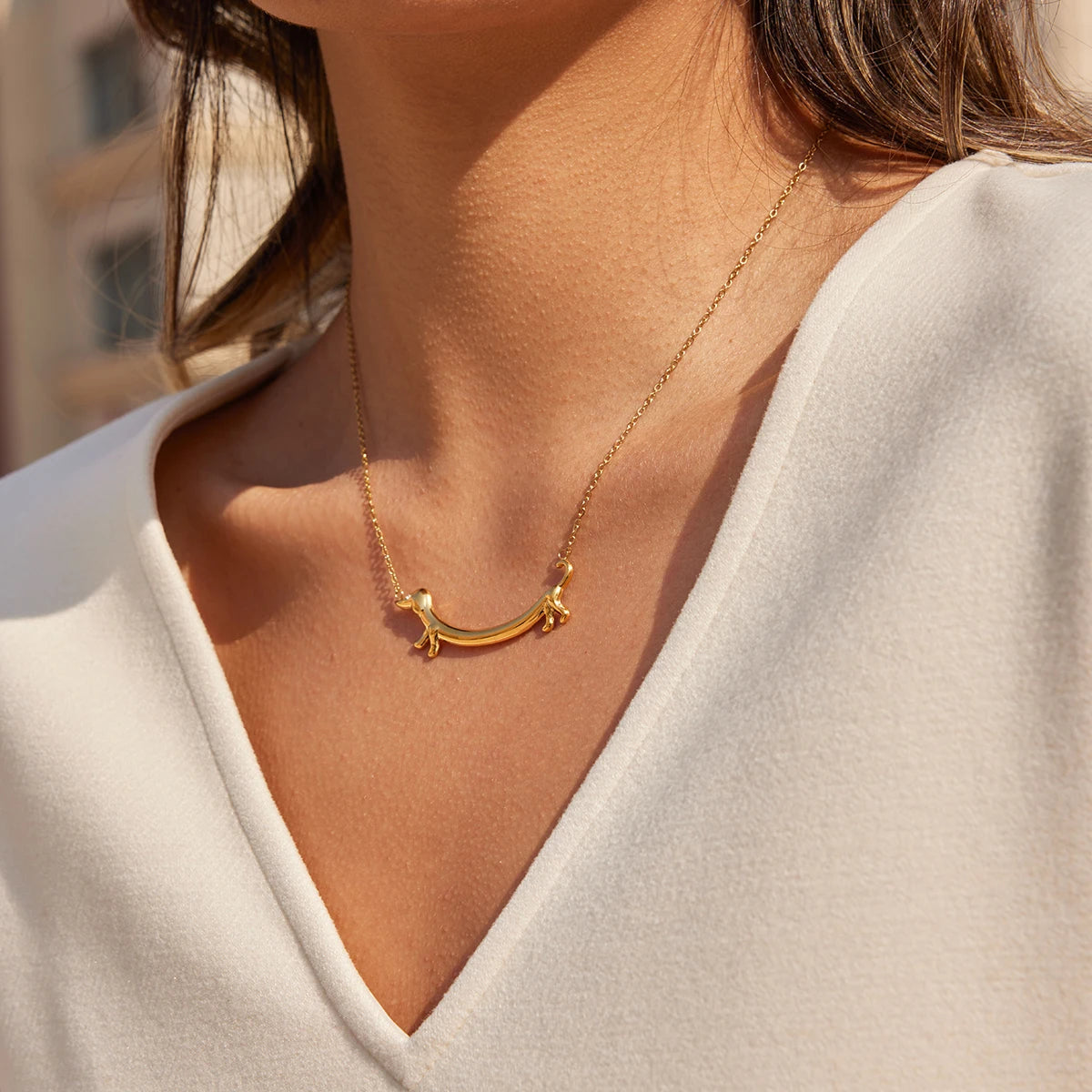Cute Kitten Dog Open Ring Dachshund  Necklace, earrings