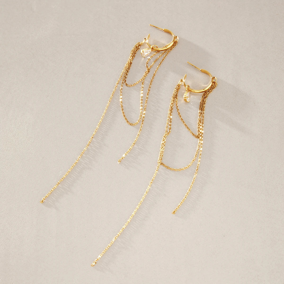 KIKA Water Drop Zircon Long Chains Tassel Earrings For Women 18K Gold PVD Plated Stainless Steel 316L
