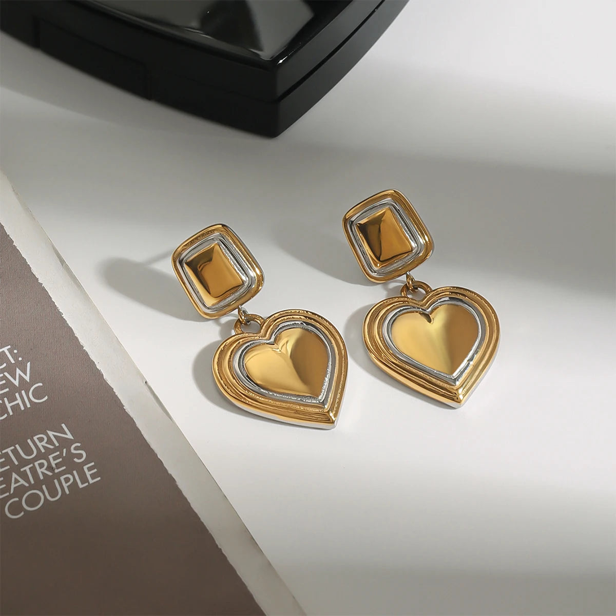 Kika Fashion Two Tone Heard Drop Earrings
