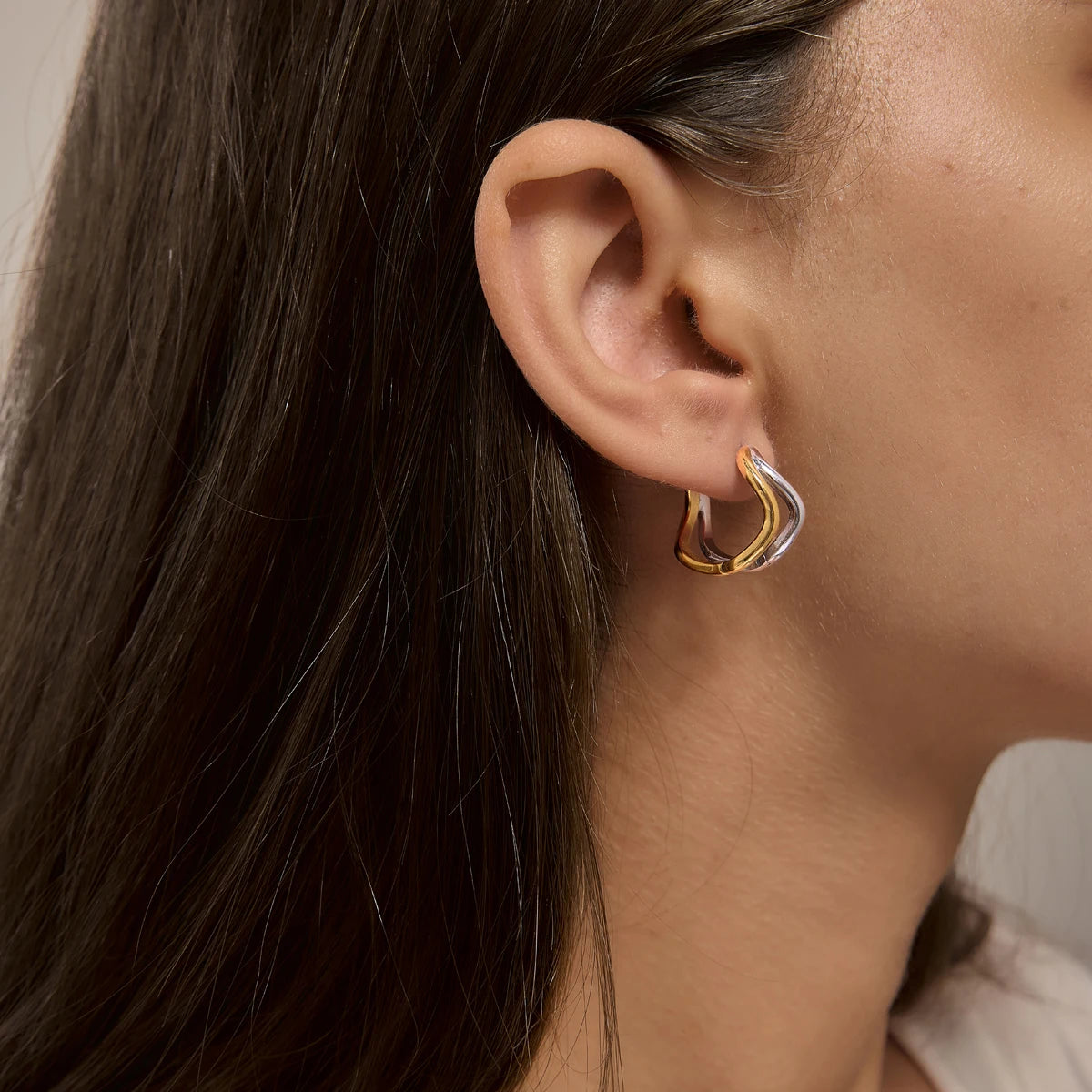 Kika Double Layer Wave Shape Clip Earrings 18K Gold PVD Plated Stainless Steel 316L