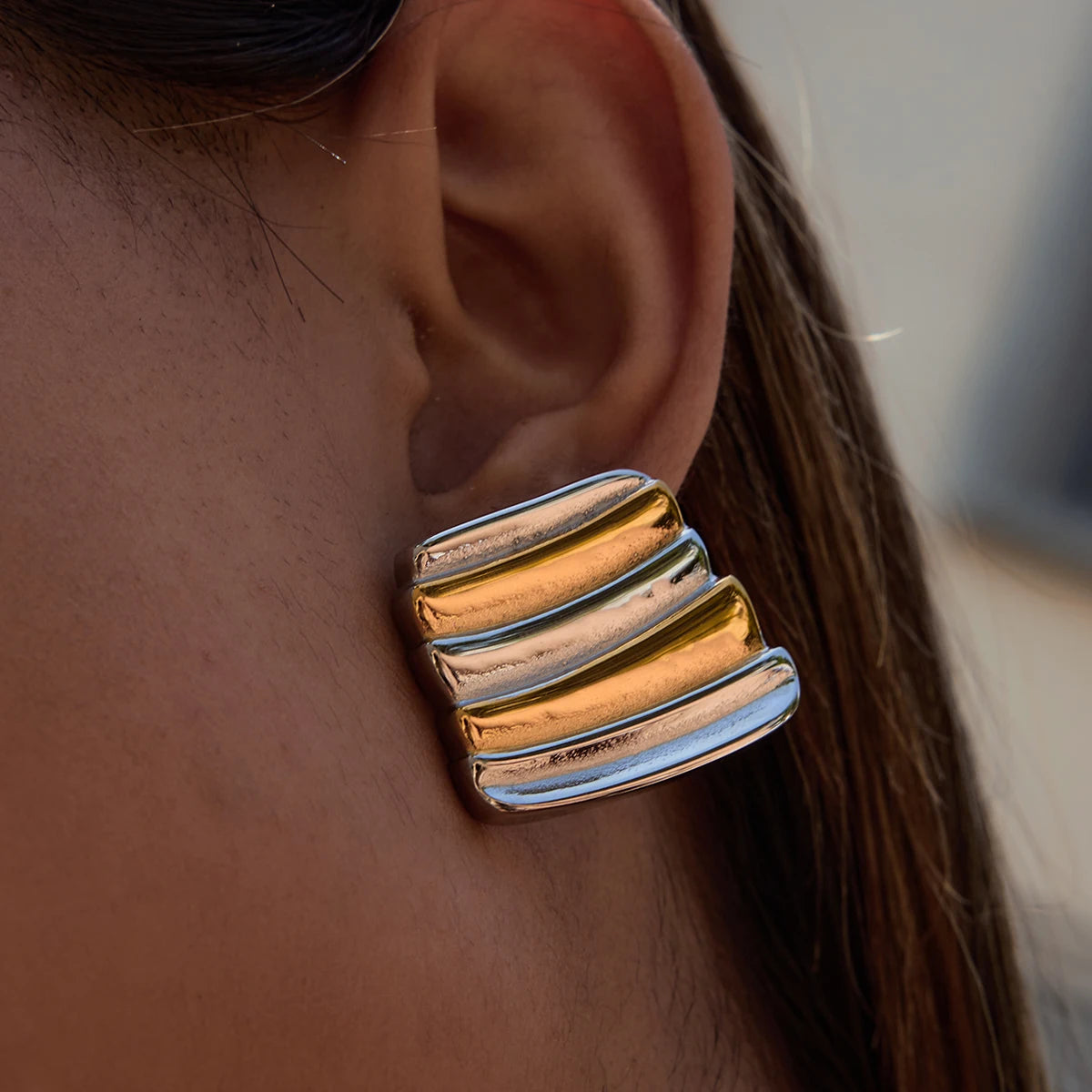 Kika Minimalist Two Tone Striped Geometric Earrings