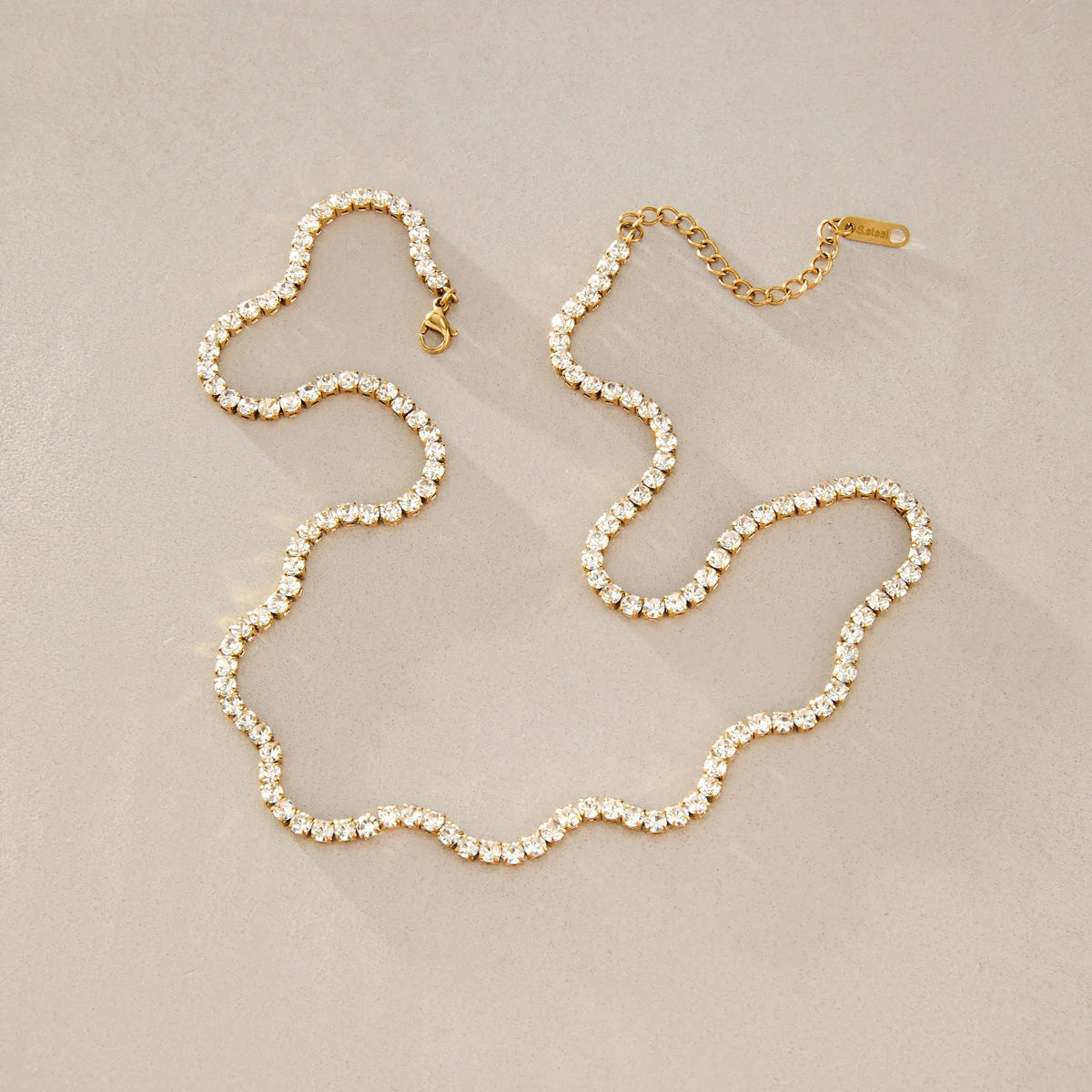 KIKA Classic Crystal Tennis Chain Wave Shape Necklace For Women 18K Gold PVD Plated Stainless Steel Necklace Fashion Jewelry