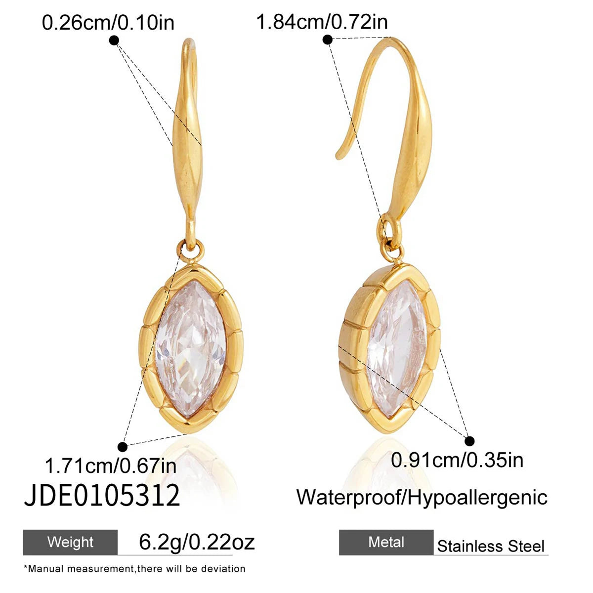 KIKA Classic Geometric Zircon Drop Earrings PVD Plated Stainless Steel 316L