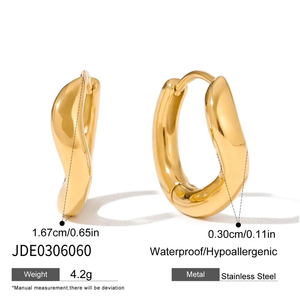 KIKA Delicate Wave Shape Clip Earrings  Gold PVD Plated Stainless Steel 316L