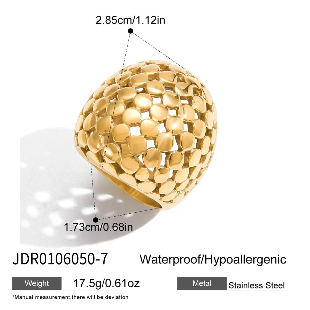 KIKA Unique Designer PVD Plated Mesh Hollow Spherical Exaggerated Rings Waterproof Stainless Steel 316L