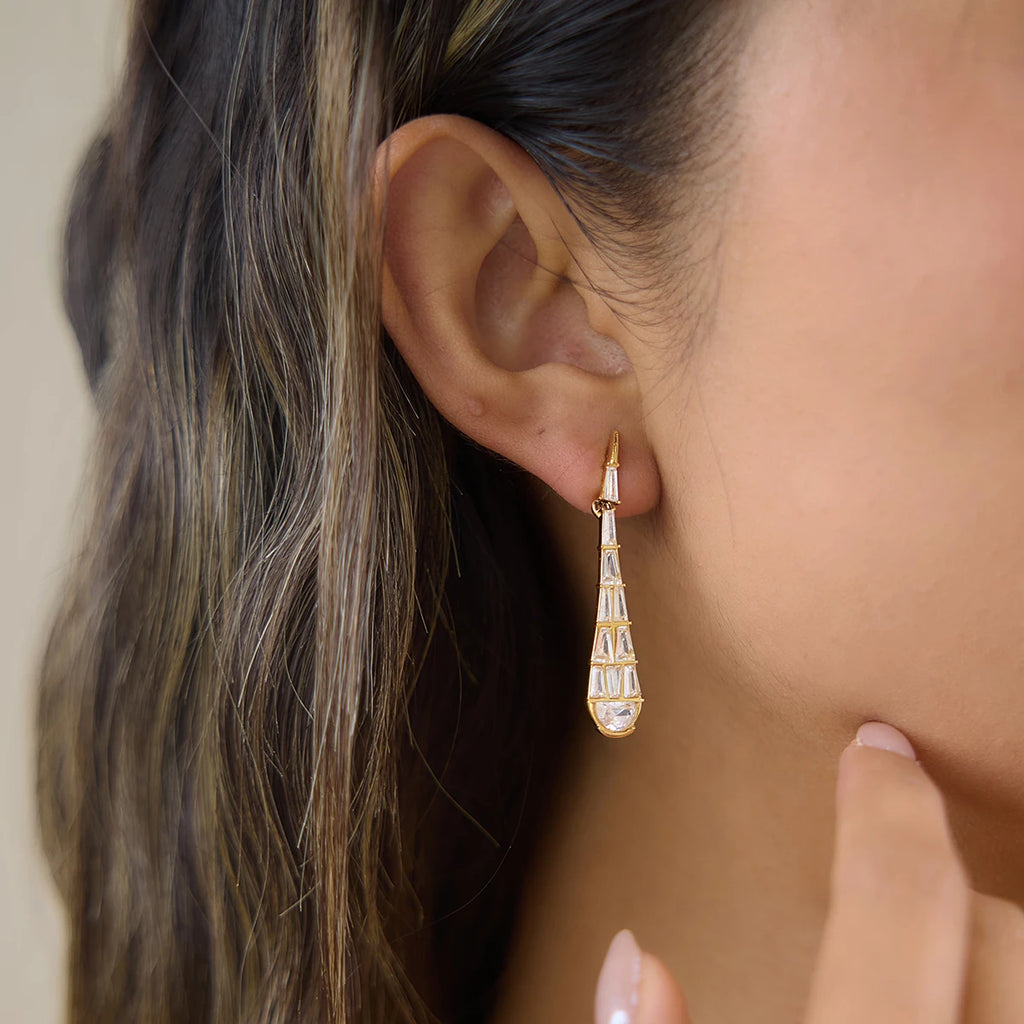 KIKA Geometric Zircon Long Water Drop Earrings 18K Gold Plated Stainless Steel 316L