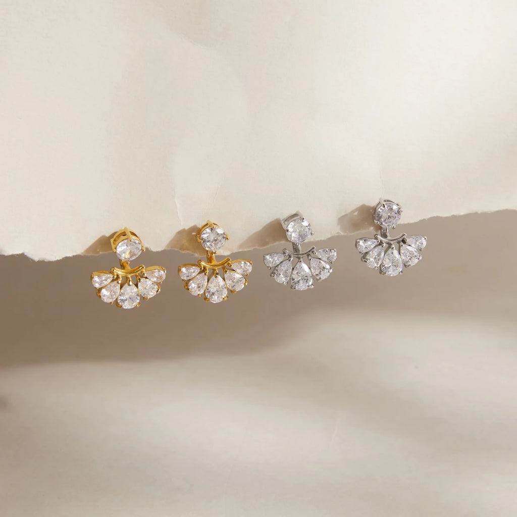 Kika Delicate Round Water Drop Zircon Front Back Stud Earrings Stainless Steel 316L