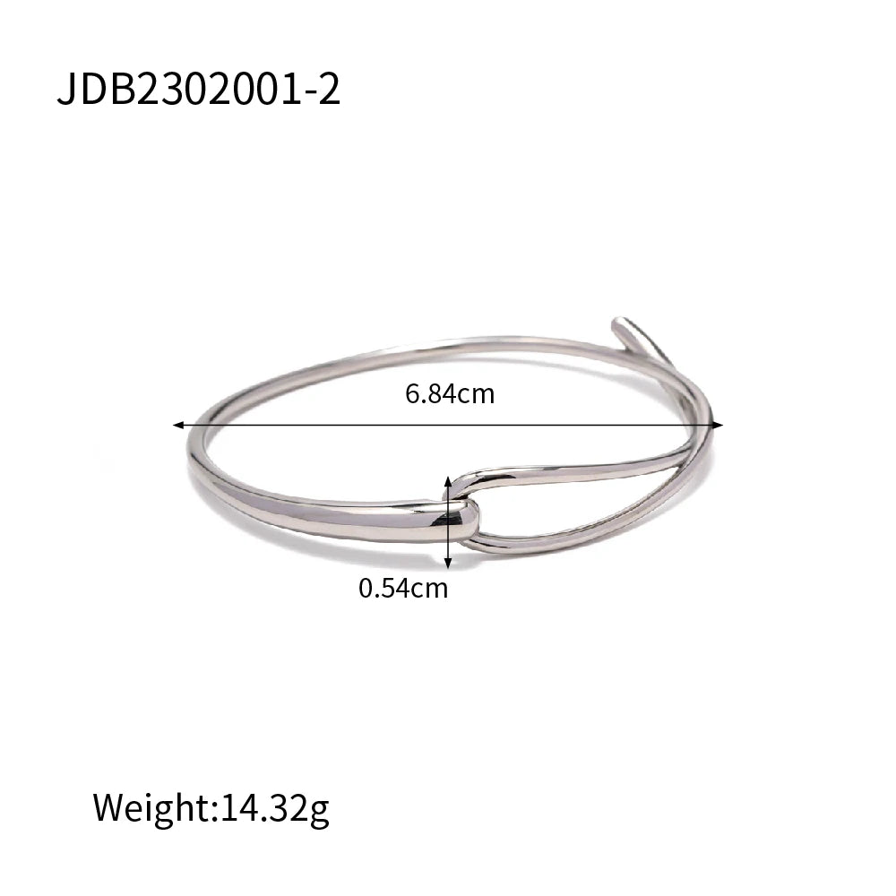 Kika Waterproof Metal Texture 18K Gold Color Stainless Steel Cuff Open Bracelet Bangle