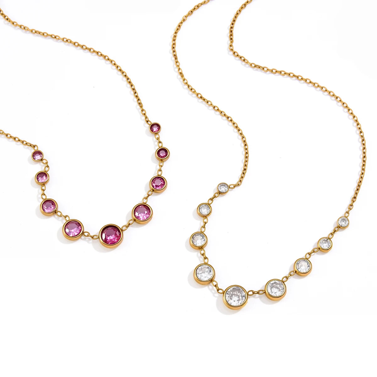 Kika Delicate Round Pink Light Blue Staggered Zircons Pendant Necklace
