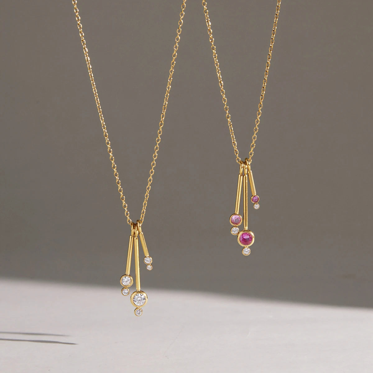 KIKA Round Zircon Stick Pendant Necklace PVD Gold Plated Stainless Steel 316L