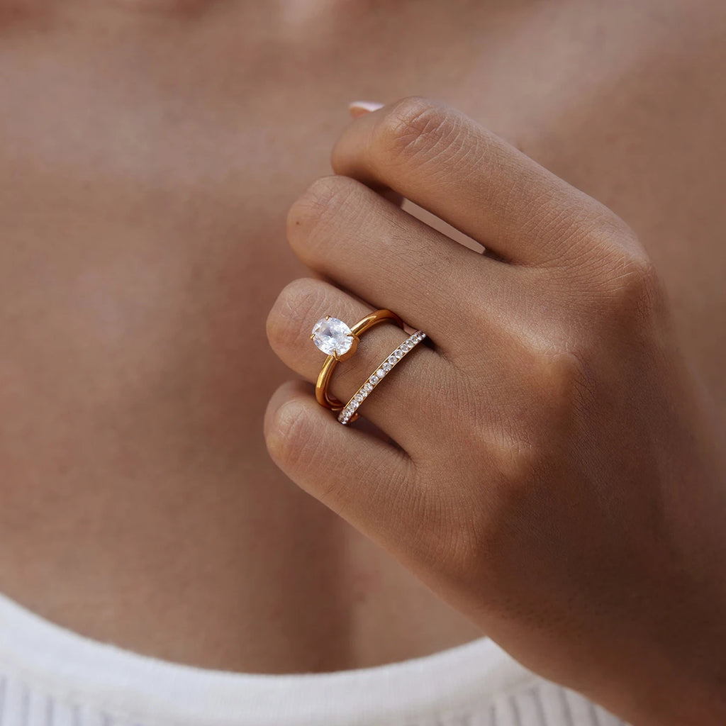 Kika Delicate Geometric Zircon Stackable Rings Minimalist 18K Gold PVD Plated Stainless Steel 316L