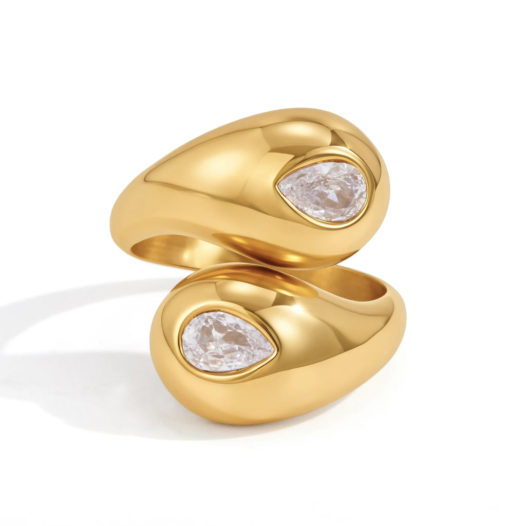KIKA Twisted Open Ring Pear-Shaped CZ PVD Plated Steel 316L Hypoallergenic