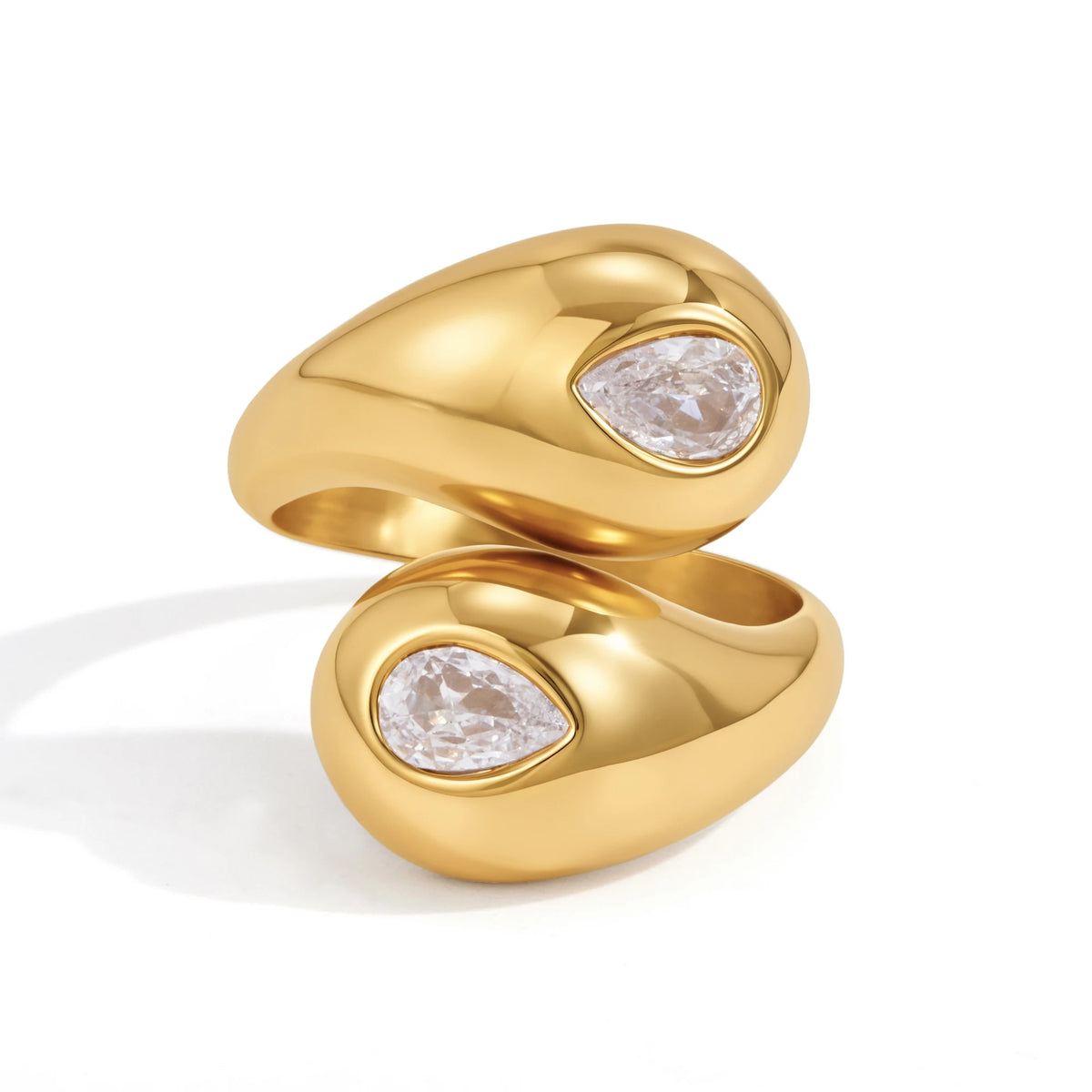 KIKA Twisted Open Ring Pear-Shaped CZ PVD Plated Steel 316L Hypoallergenic