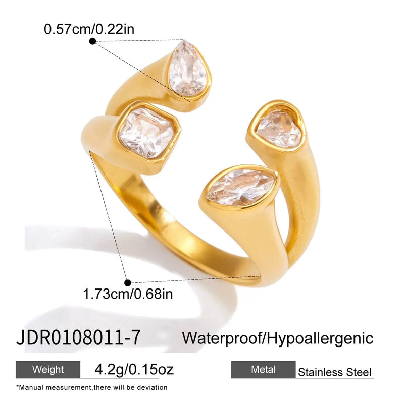 Kika Simple Classic White Zircon Heart shaped Water Drop Ring