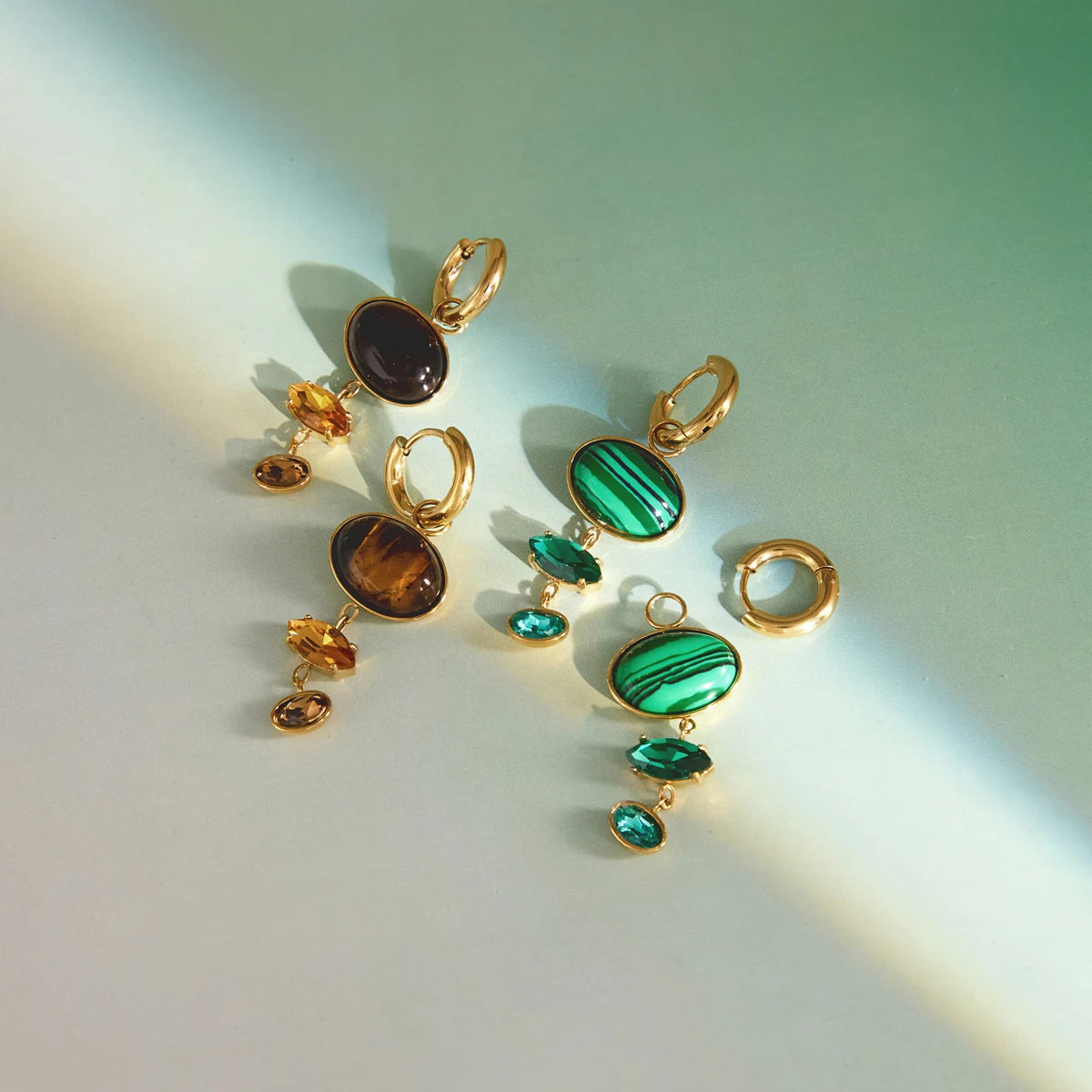 KIKA Malachite Tiger Eye Stone Crystal Drop Earrings For Women 18K Gold PVD Plated Stainless Steel Earrings Fashion Jewelry